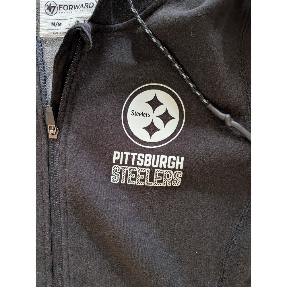 47 Brand Pittsburgh Steelers Full Zip Hoodie Jacket Forward Fleece Black Grey - Picture 3 of 8